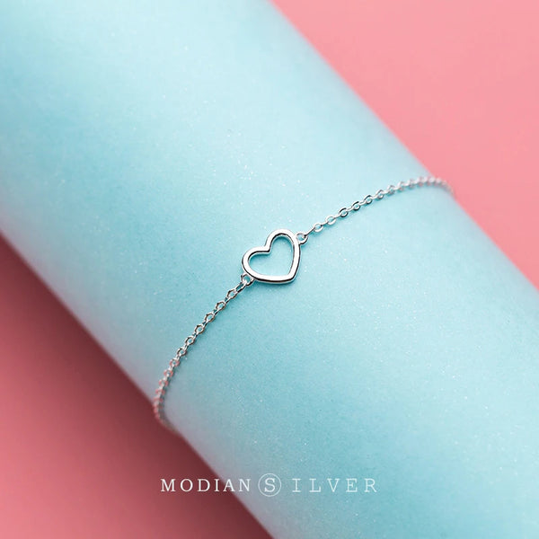 Modian New Romantic Heart Bracelet for Women Real 100% 925 Sterling Silver Fresh Lovely Gifts Anti-allergy Gift Fine Jewelry